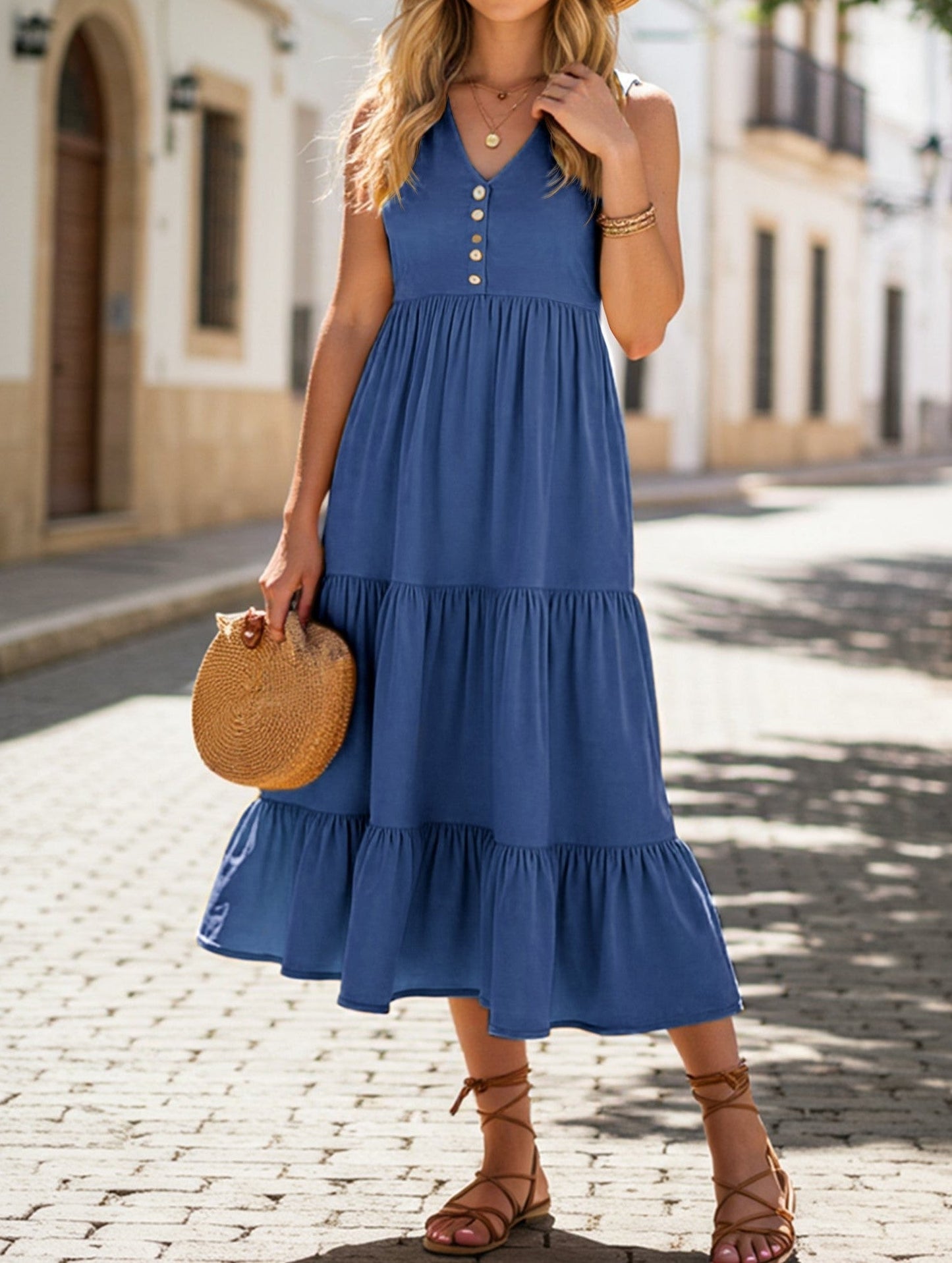 Sleeveless Loose Casual Solid Color Dress ??Lightweight Viscose Summer Dress for Women