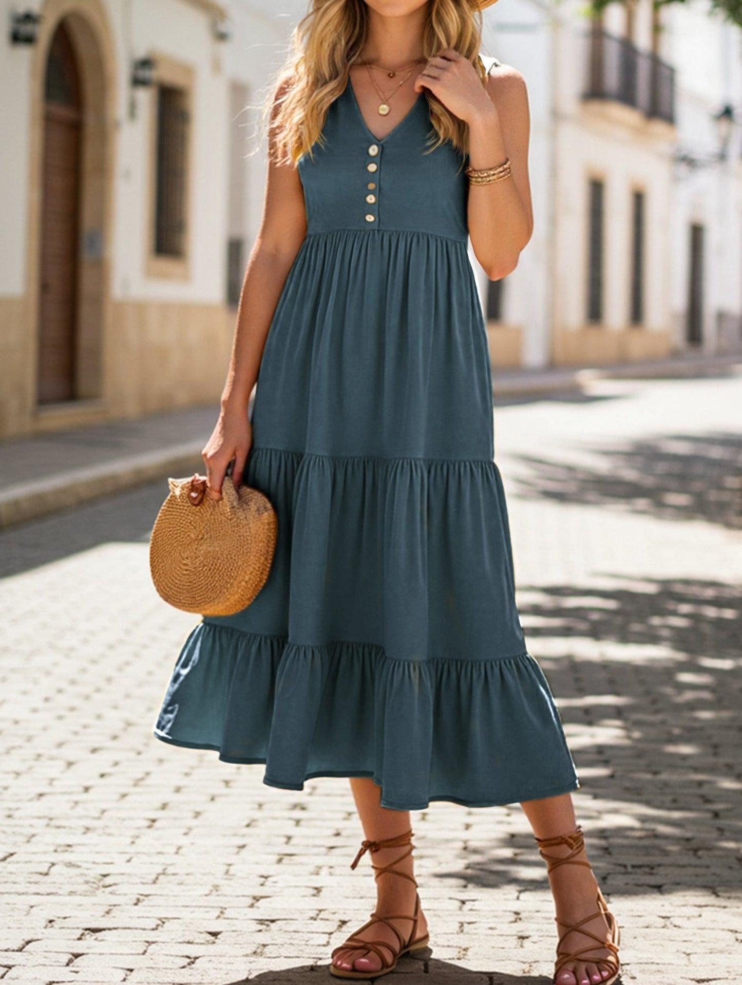Sleeveless Loose Casual Solid Color Dress ??Lightweight Viscose Summer Dress for Women