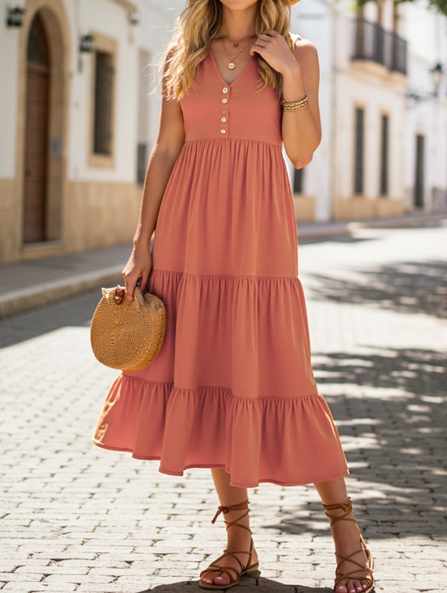 Sleeveless Loose Casual Solid Color Dress ??Lightweight Viscose Summer Dress for Women