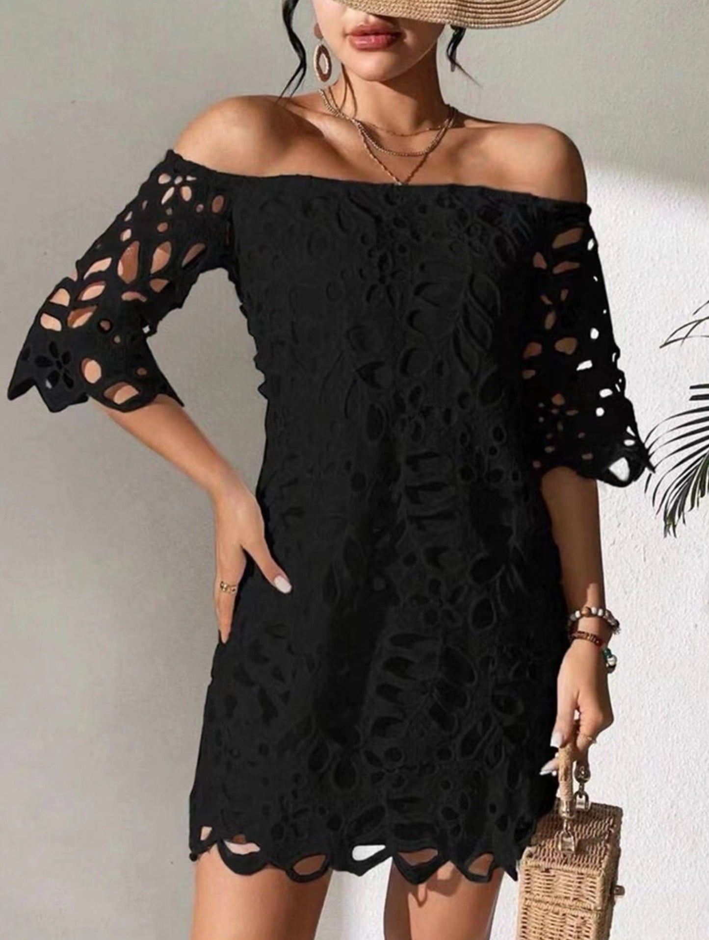 Lace Strapless Dress with Shoulder Cutout ??Elegant Fit, S??œXXL