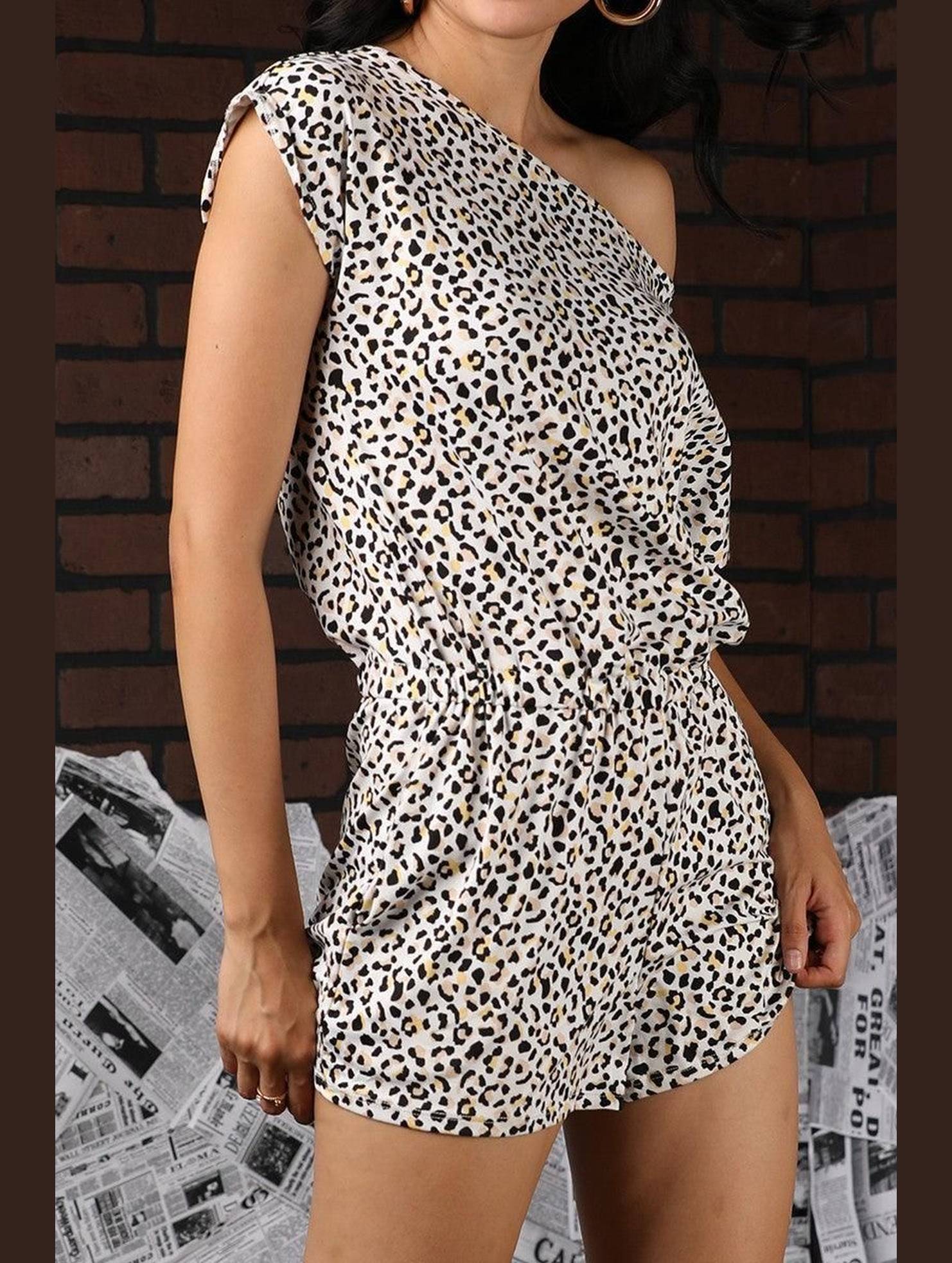 OFF SHOULDER ELASTIC WAIST ROMPER - Doublju