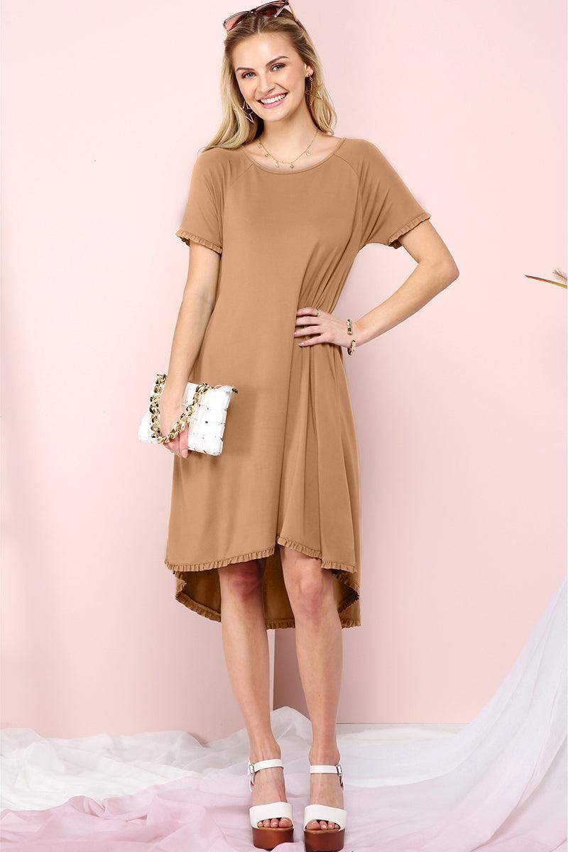 RUFFLE DETAIL DRESS WITH SIDE POCKET - Doublju