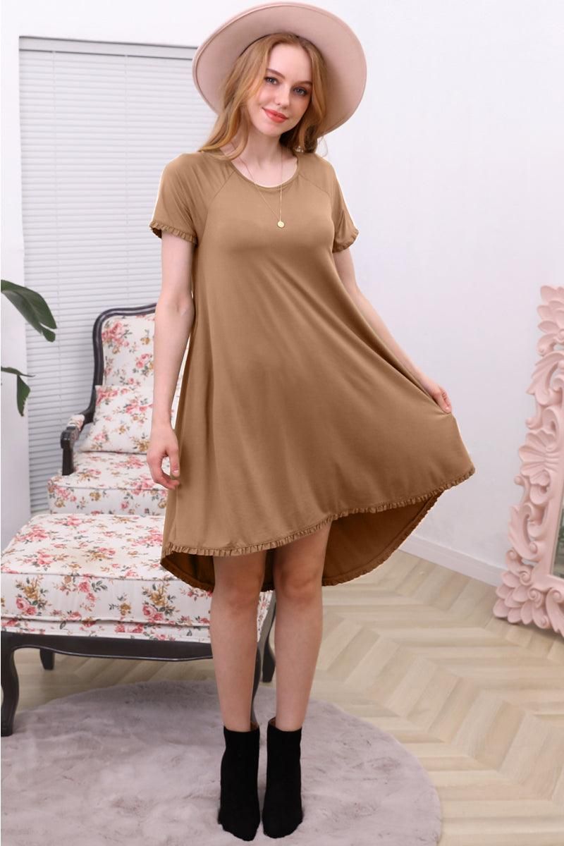 RUFFLE DETAIL DRESS WITH SIDE POCKET - Doublju