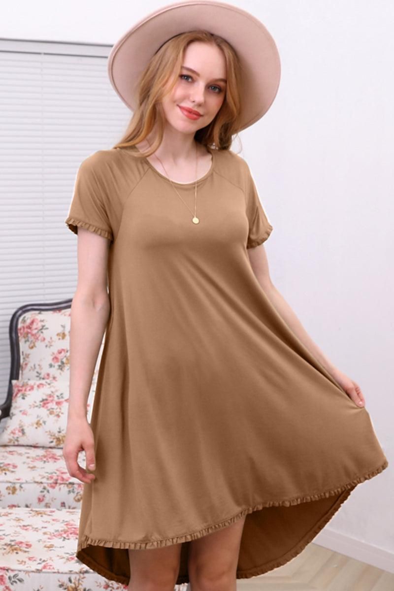 RUFFLE DETAIL DRESS WITH SIDE POCKET - Doublju