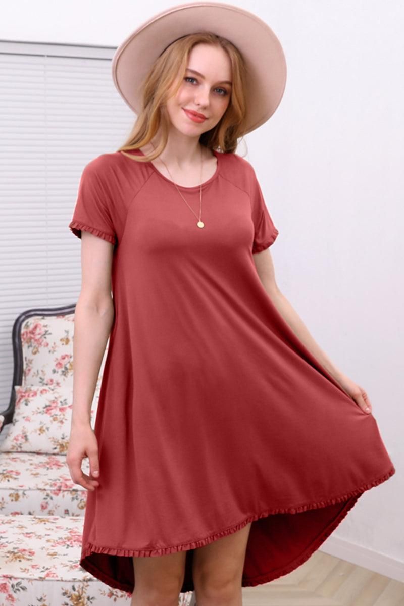 RUFFLE DETAIL DRESS WITH SIDE POCKET - Doublju