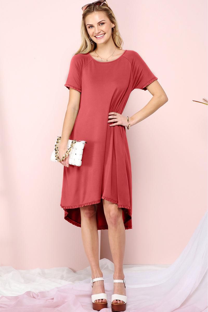 RUFFLE DETAIL DRESS WITH SIDE POCKET - Doublju