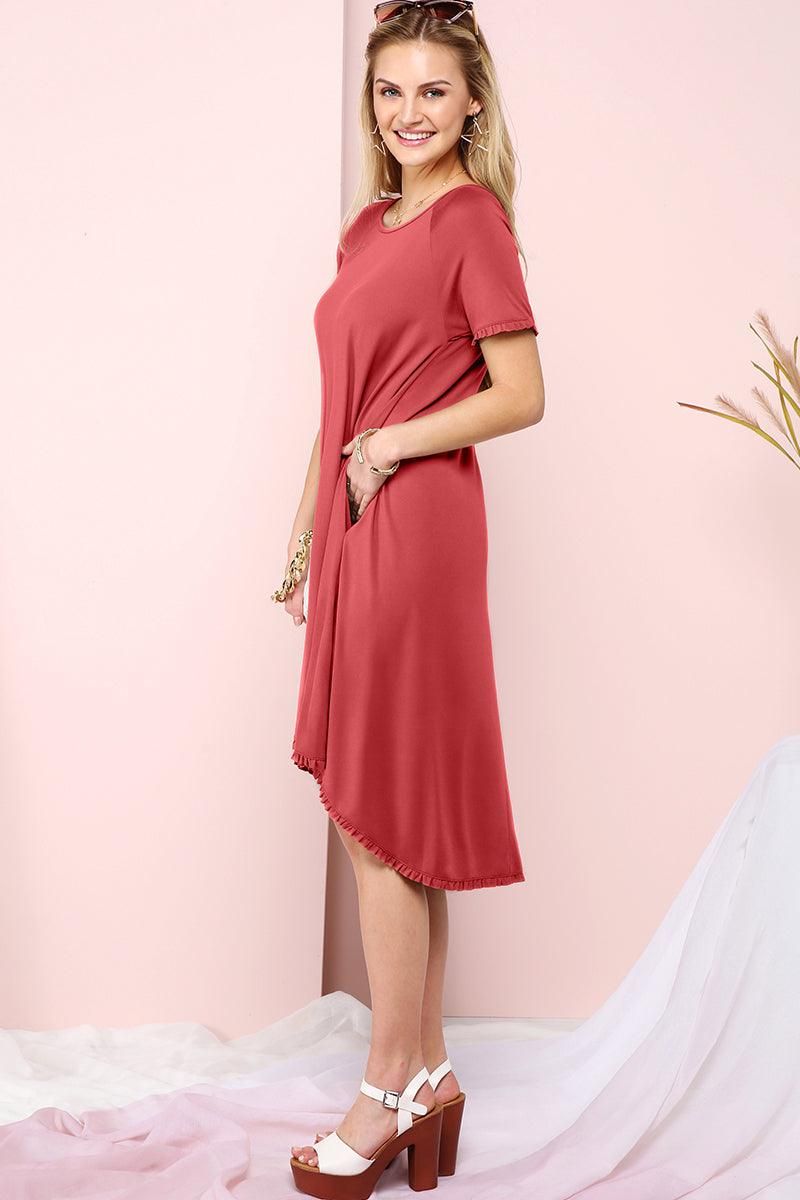 RUFFLE DETAIL DRESS WITH SIDE POCKET - Doublju