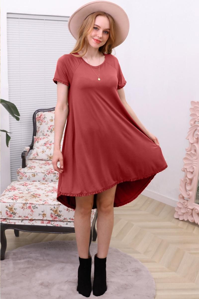 RUFFLE DETAIL DRESS WITH SIDE POCKET - Doublju