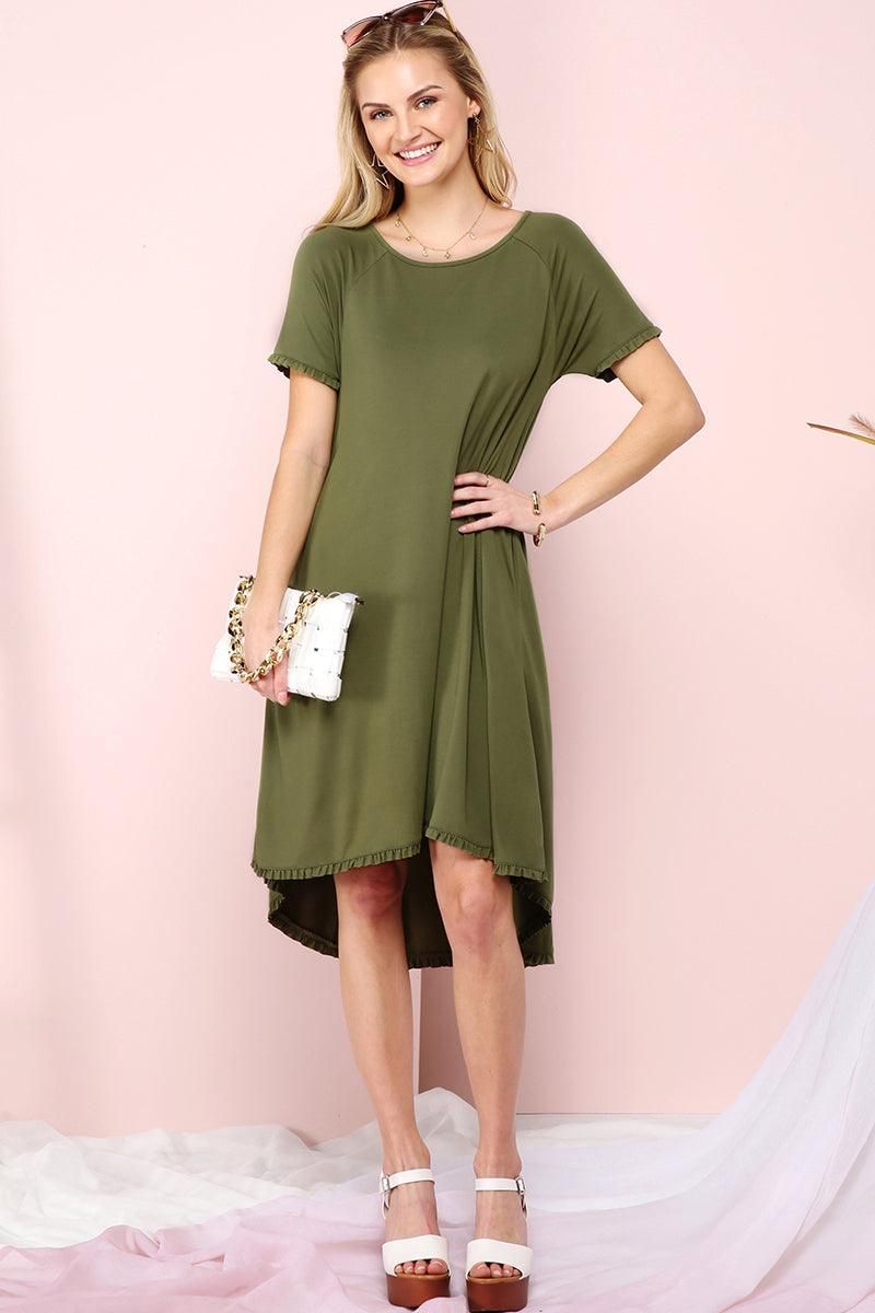 RUFFLE DETAIL DRESS WITH SIDE POCKET - Doublju