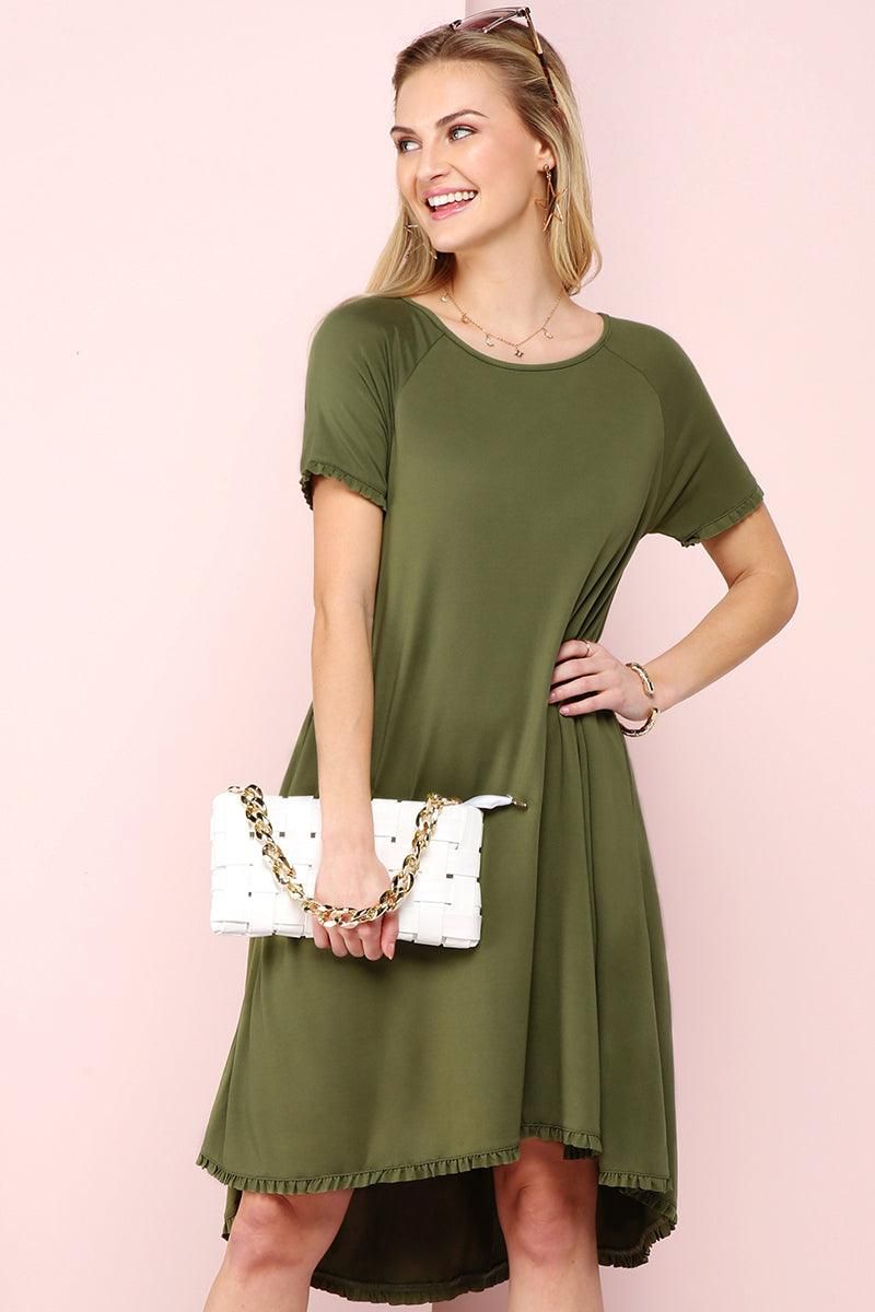 RUFFLE DETAIL DRESS WITH SIDE POCKET - Doublju