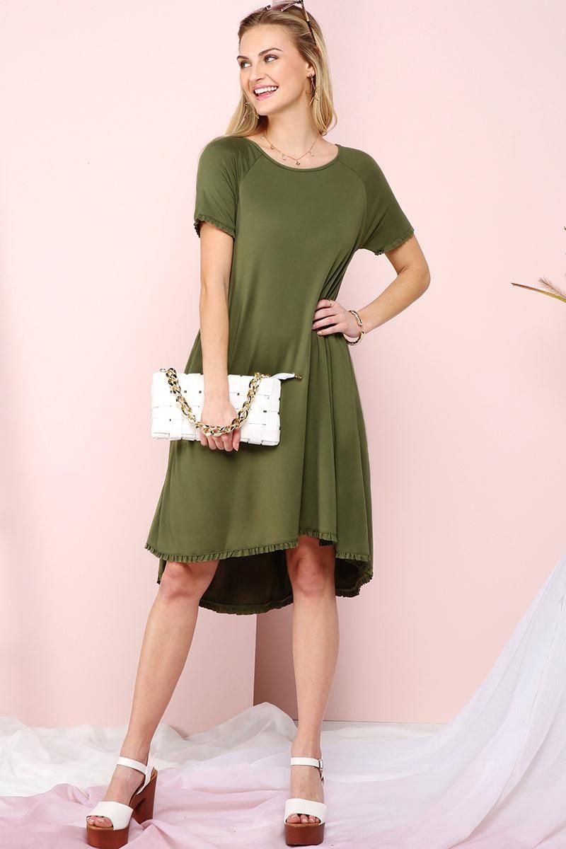 RUFFLE DETAIL DRESS WITH SIDE POCKET - Doublju