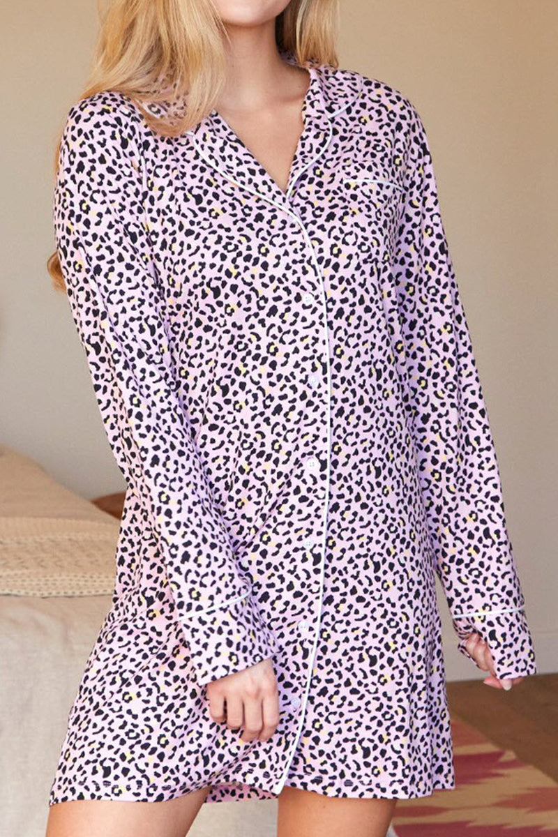 LONG SLEEVE COLLAR DETAILED PAJAMA DRESS