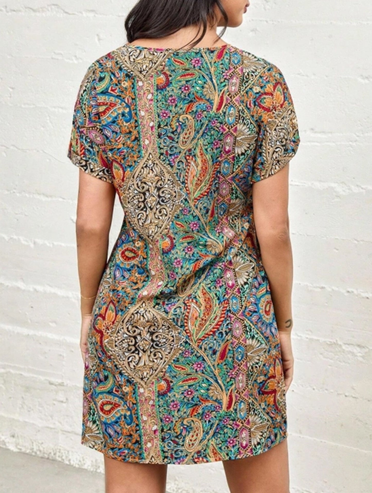 Printed Holiday Style Short Sleeve Dress ??Lightweight Polyester, S??œXXL