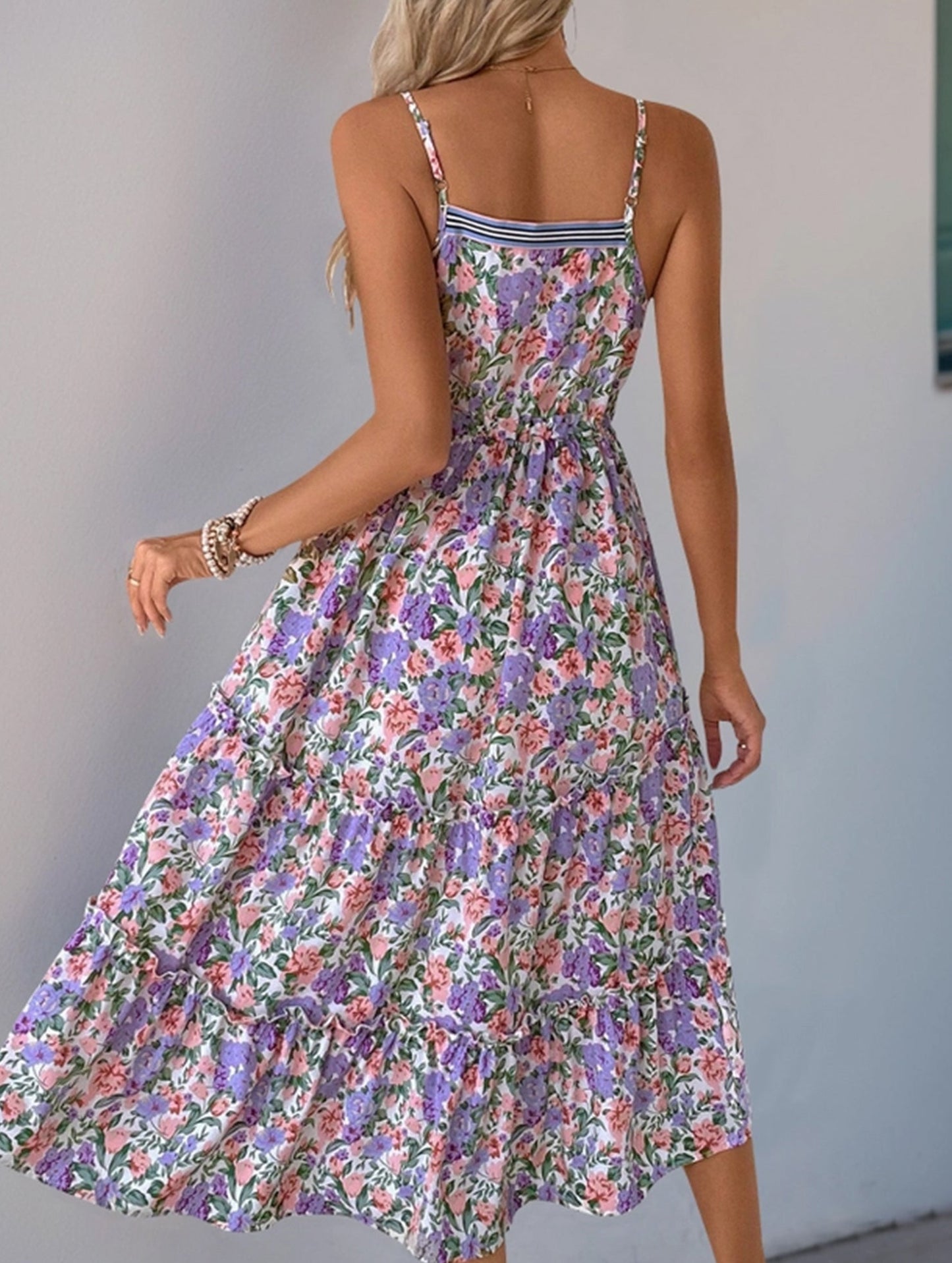 Layered Floral Print Maxi Dress with Drawstring Waist ??Casual Summer Dress