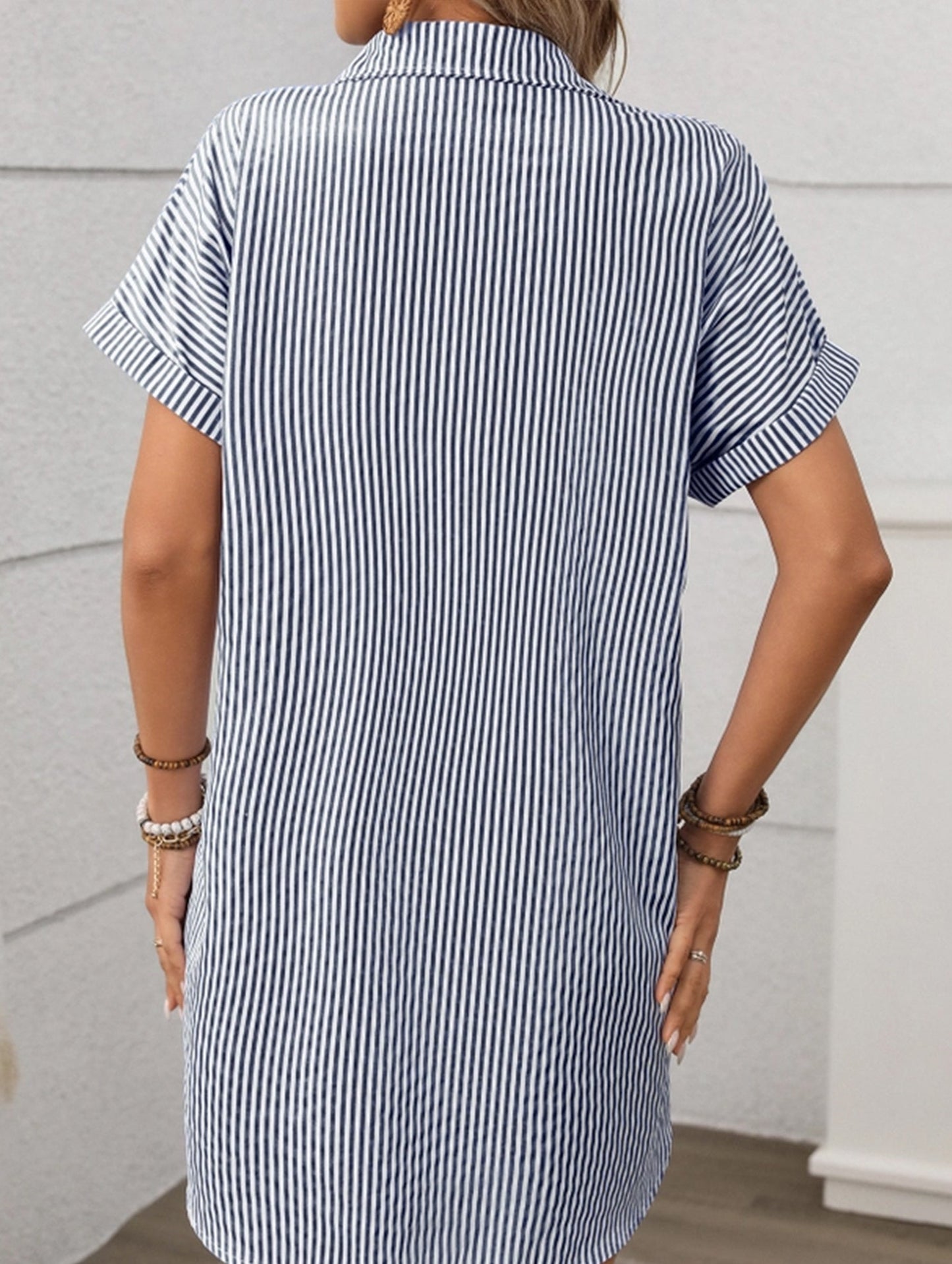 Striped Short Sleeve Viscose Dress ??Lightweight Mid-Length Summer Dress