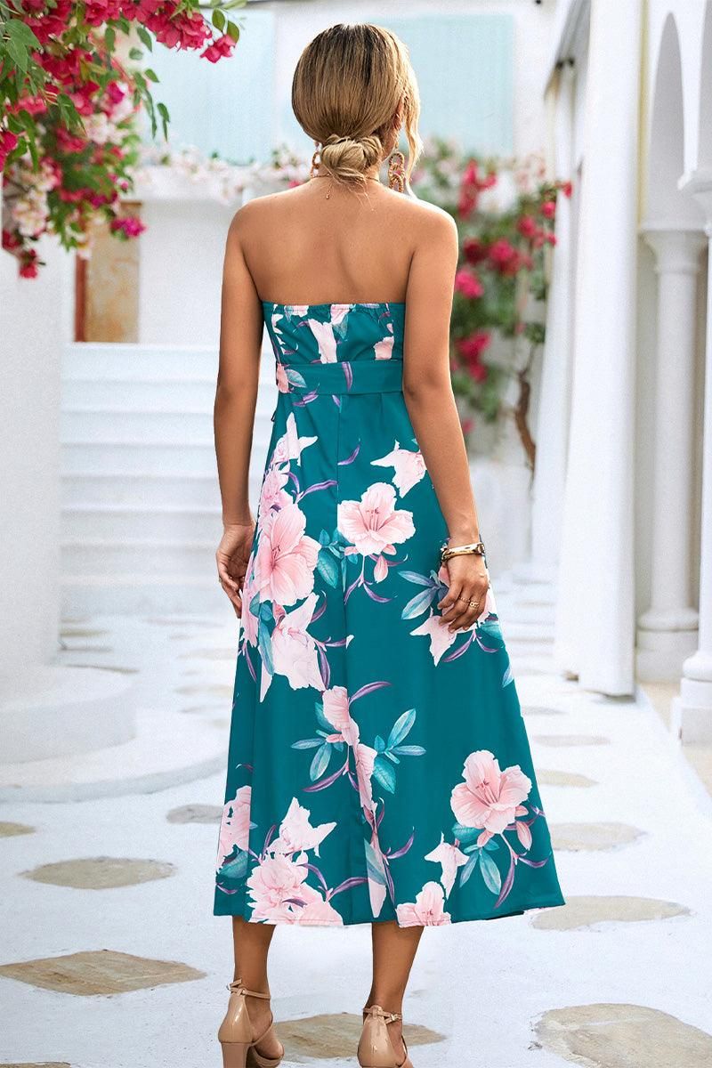 FLORAL PRINTING WOMEN TUBE DRESS - Doublju