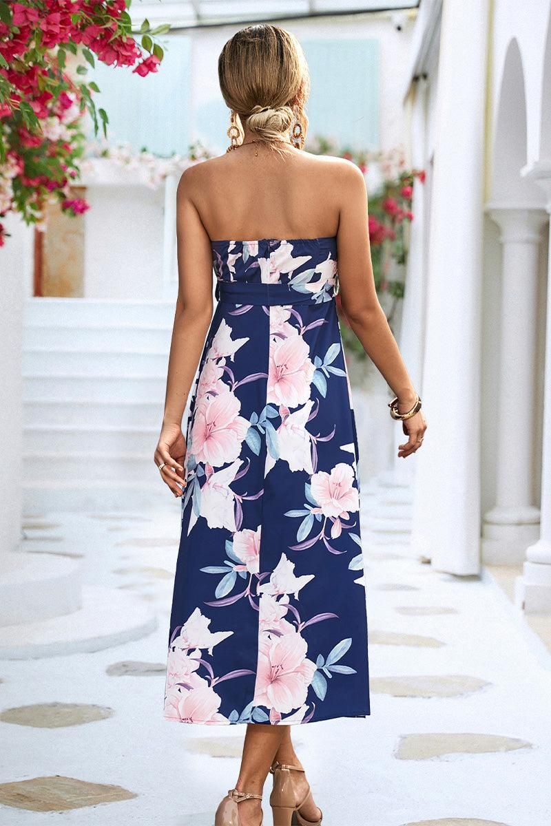 FLORAL PRINTING WOMEN TUBE DRESS - Doublju