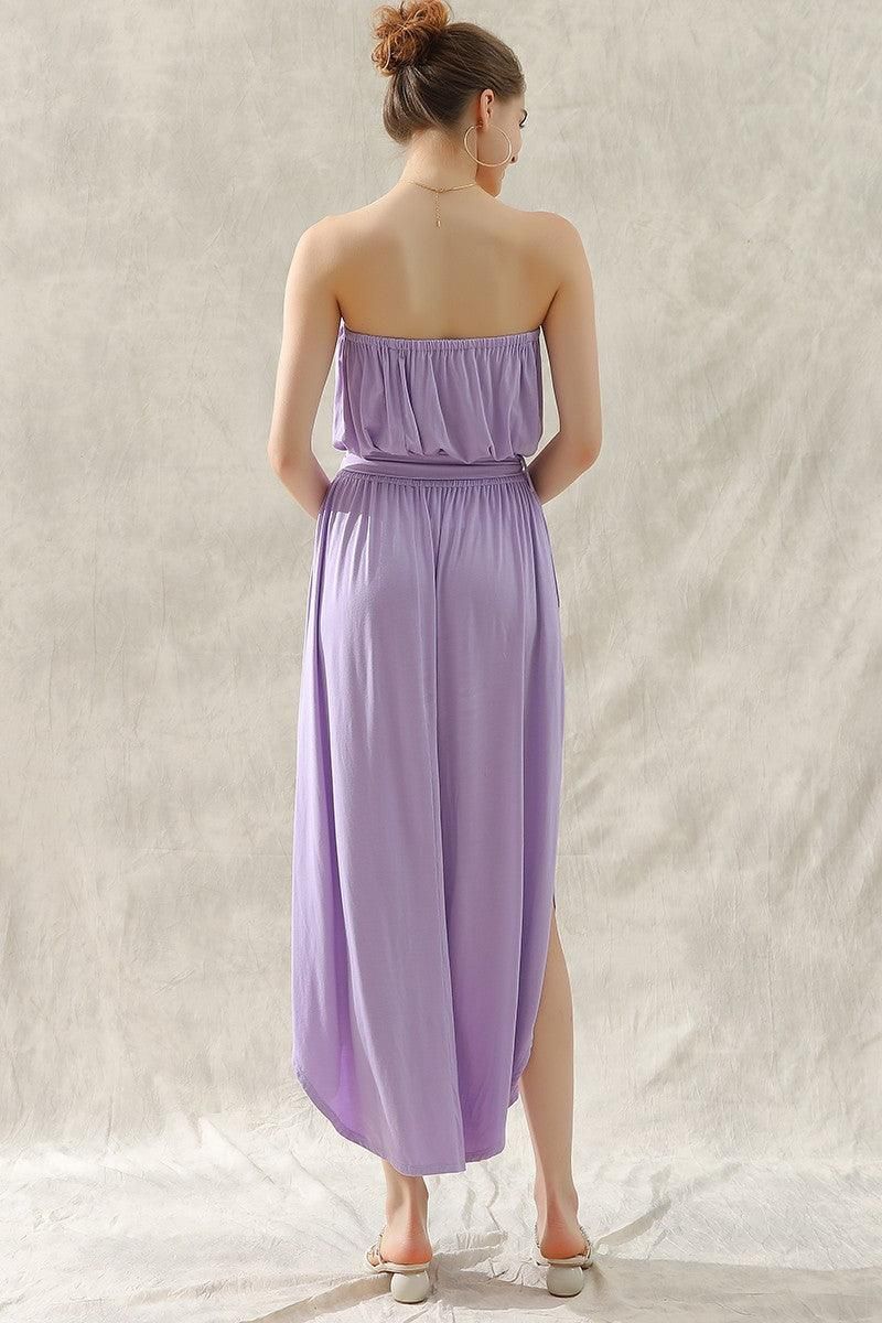 OFF SHOULDER TUBE TOP MAXI DRESS WITH WAIST STRAP - Doublju