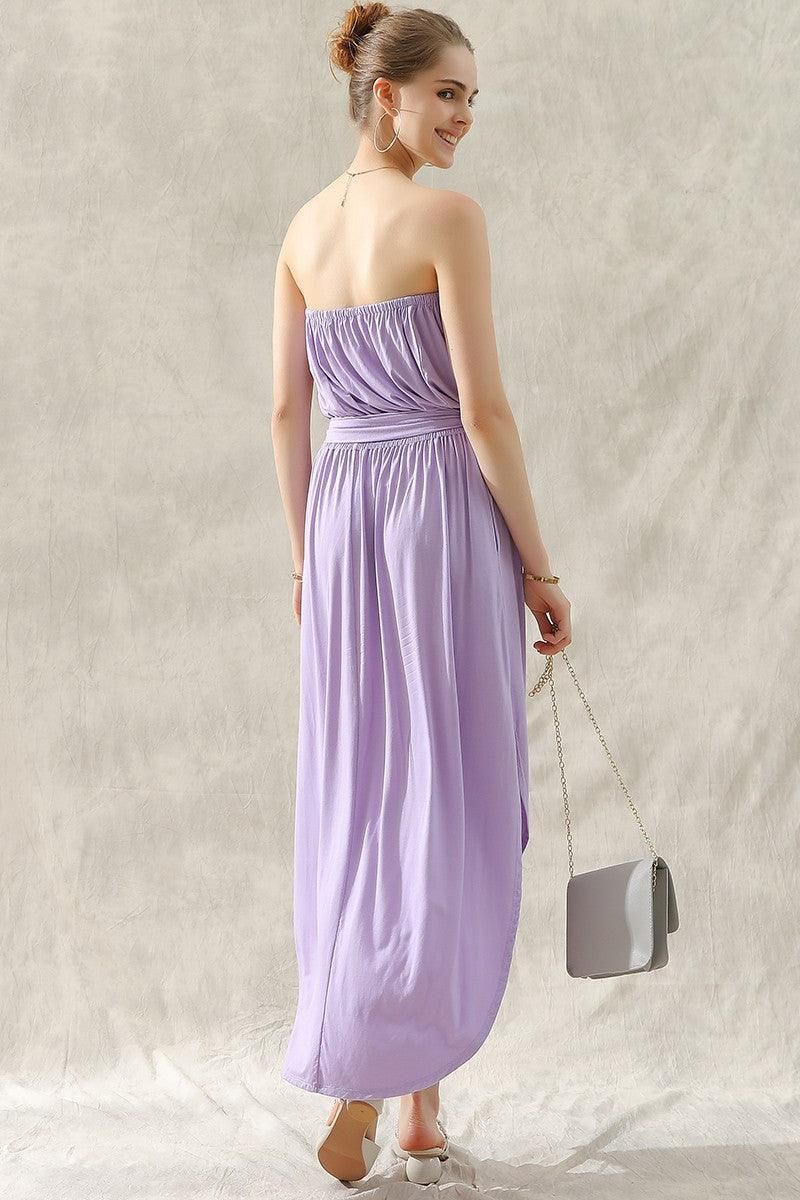 OFF SHOULDER TUBE TOP MAXI DRESS WITH WAIST STRAP - Doublju