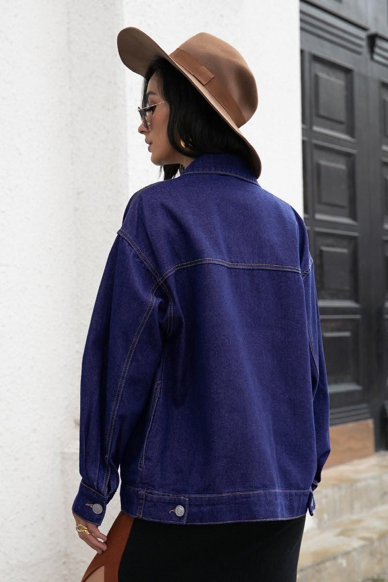 LONG SLEEVE LOOSE FIT DENIM JACKET - Doublju