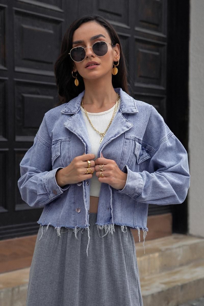 STREET HIPSTER JANE DENIM LAPEL JACKET - Doublju