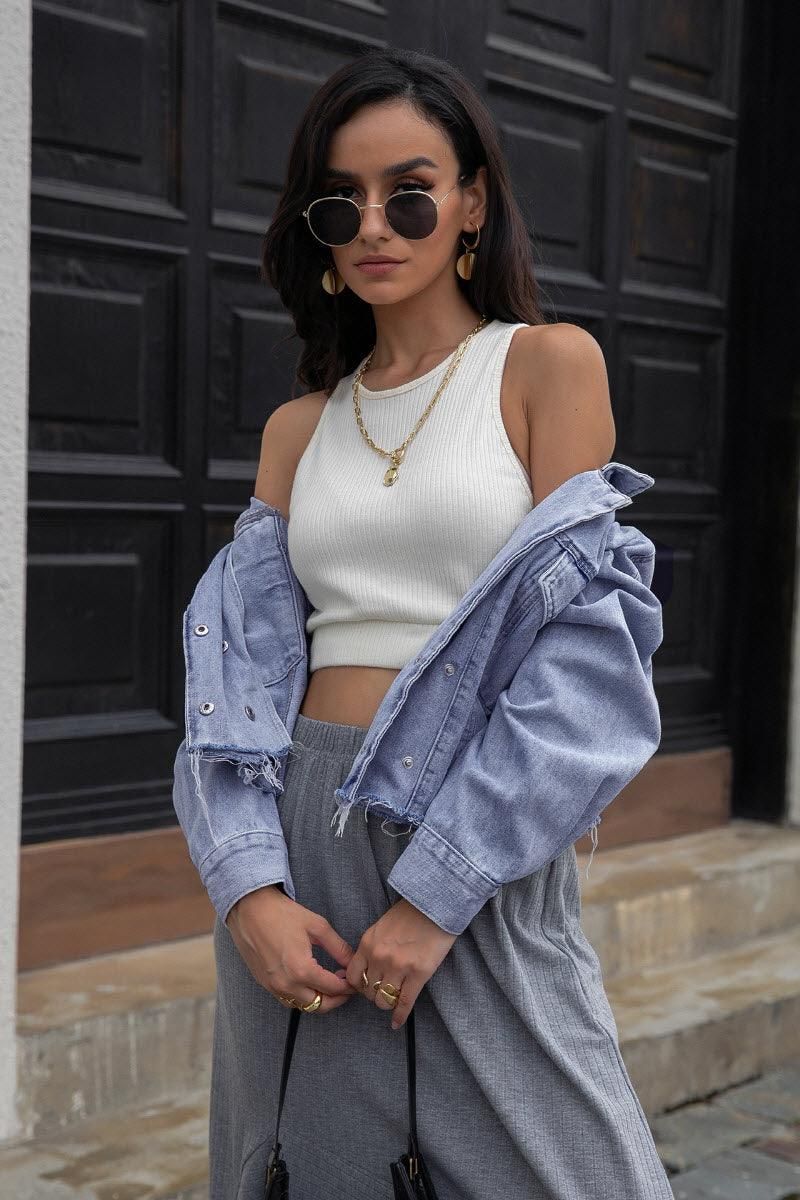 STREET HIPSTER JANE DENIM LAPEL JACKET - Doublju