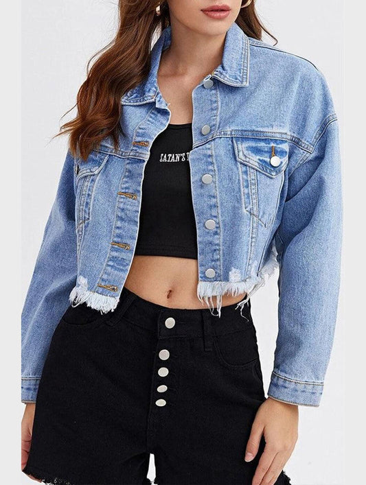LONG SLEEVE BUTTON CLOSURE SHORT DENIM JACKET
