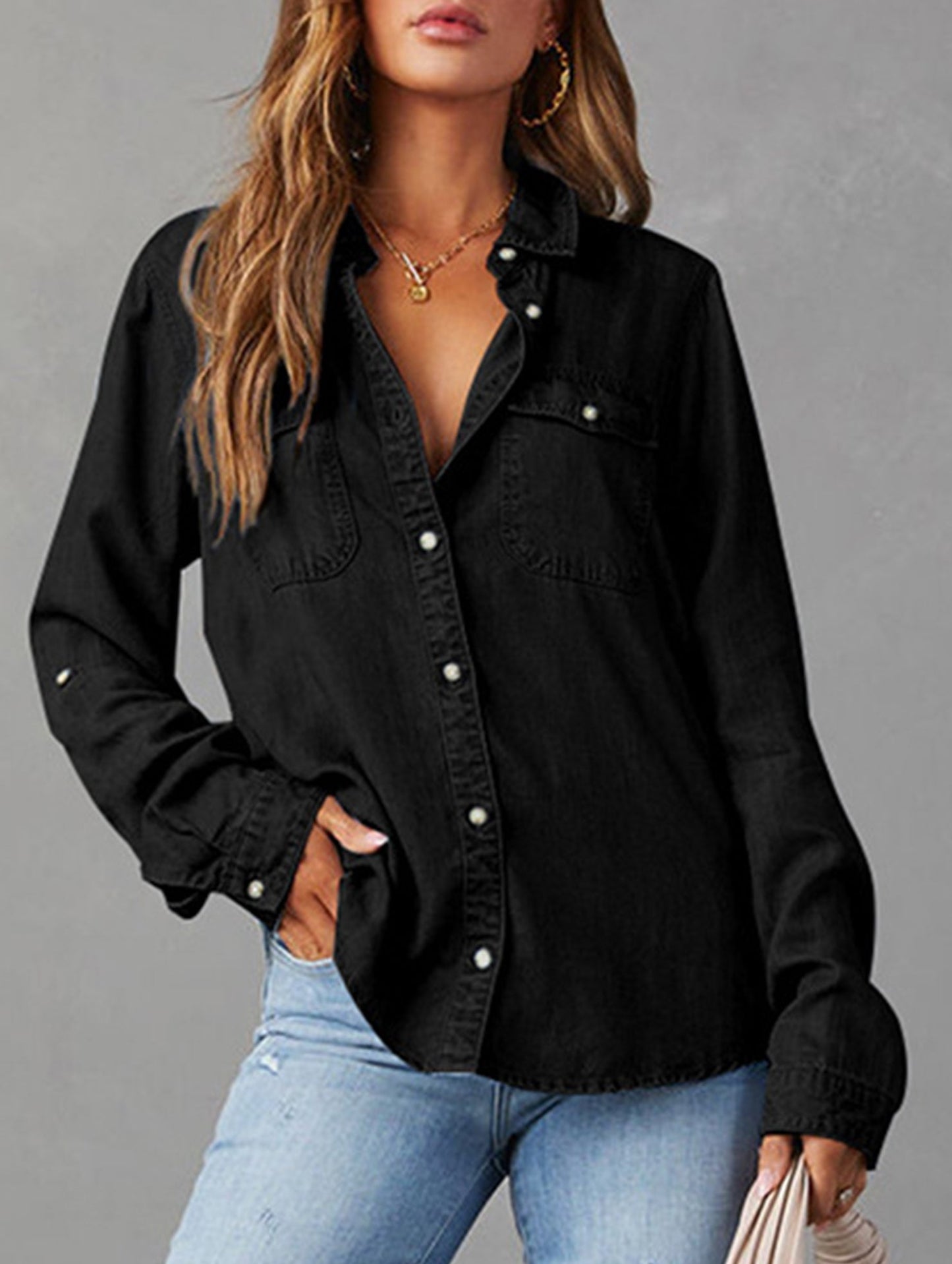 Pure color denim jacket