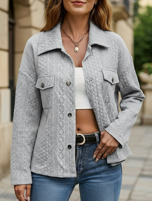 Solid color pocket button loose jacket