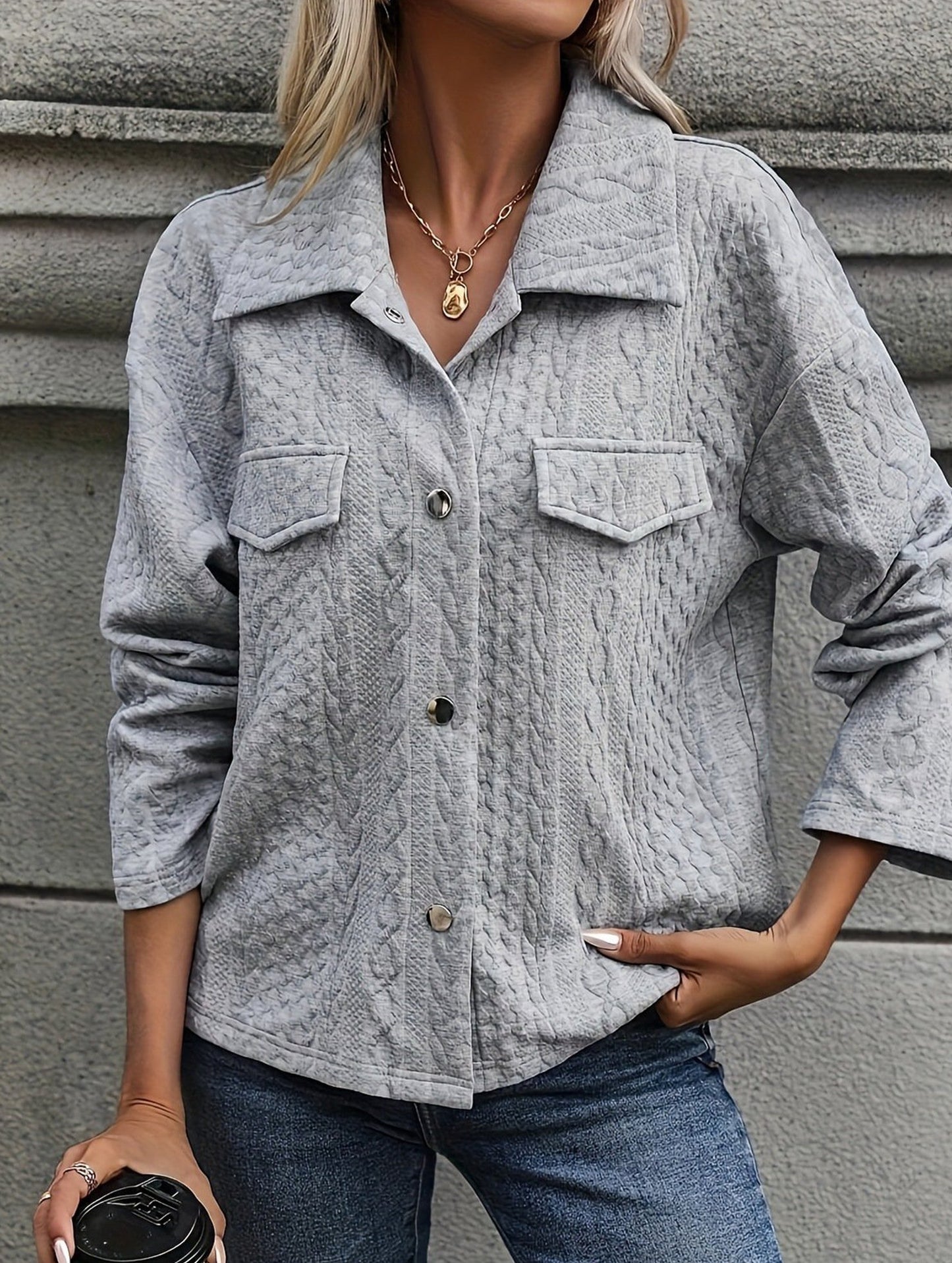 Solid color pocket button loose jacket