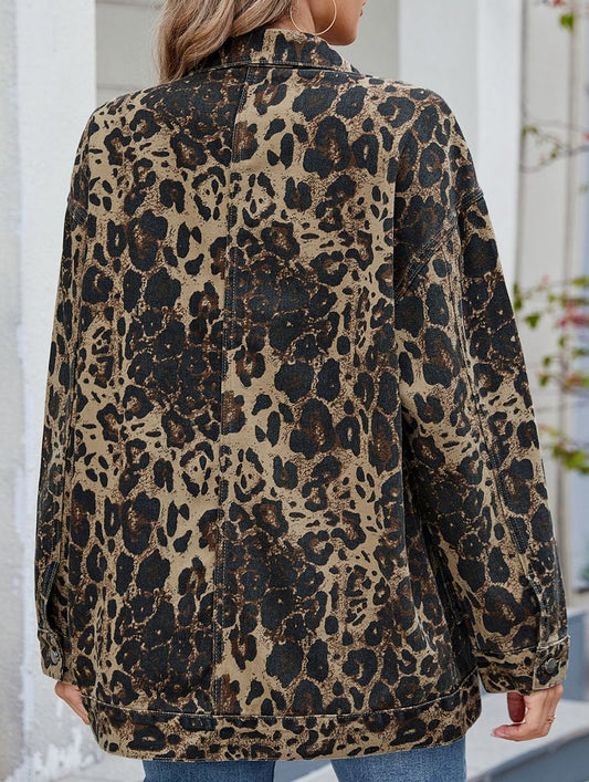 Versatile loose leopard print denim jacket