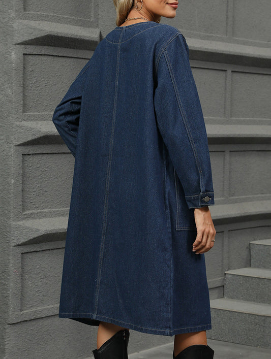 Washed denim long cardigan jacket