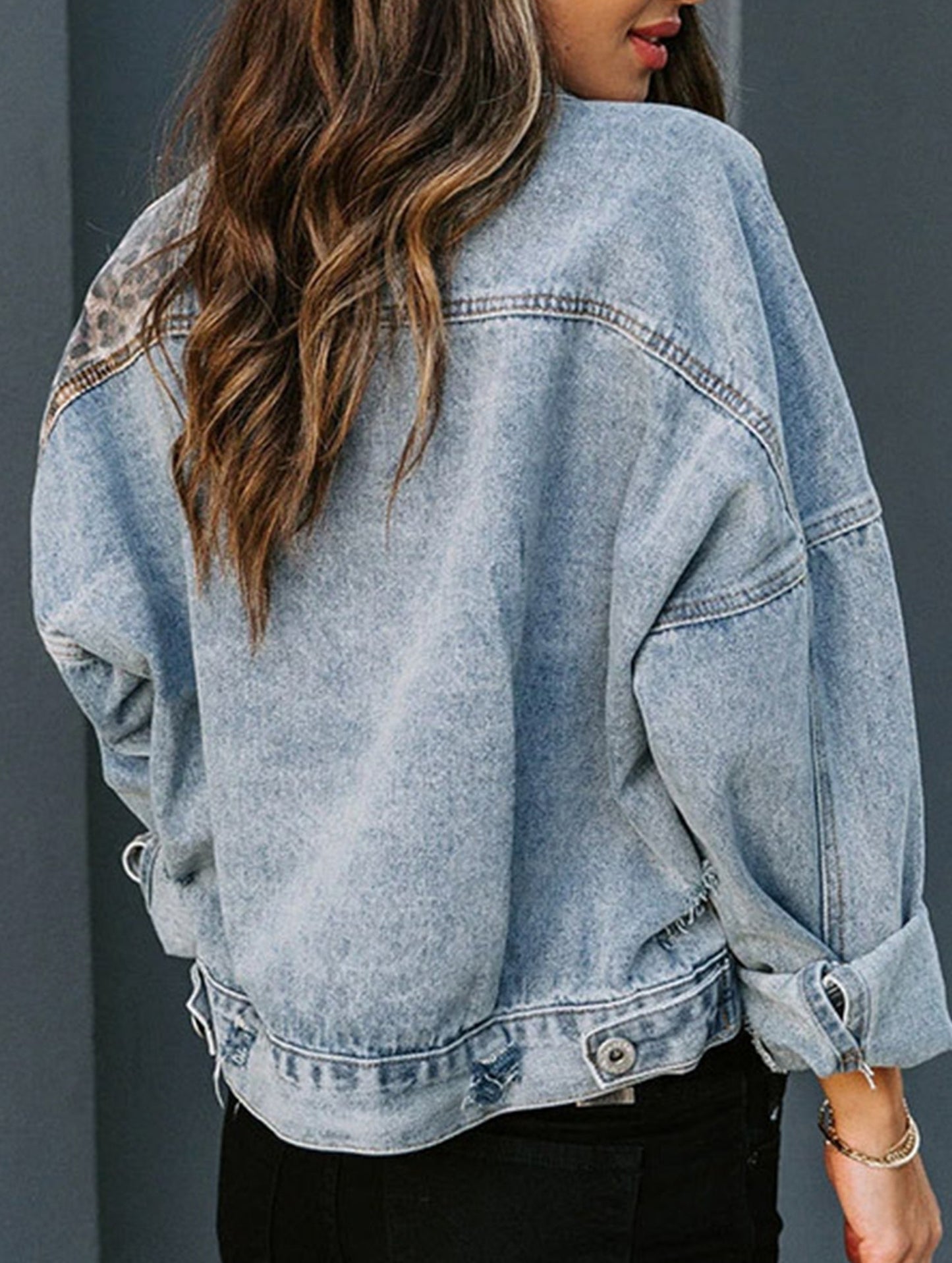 Fashionable printed patchwork ripped denim jacket