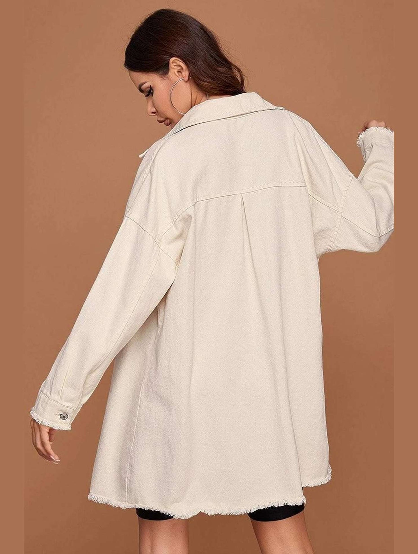 BUTTON DOWN DENIM LONG SHIRTS JACKET - Doublju