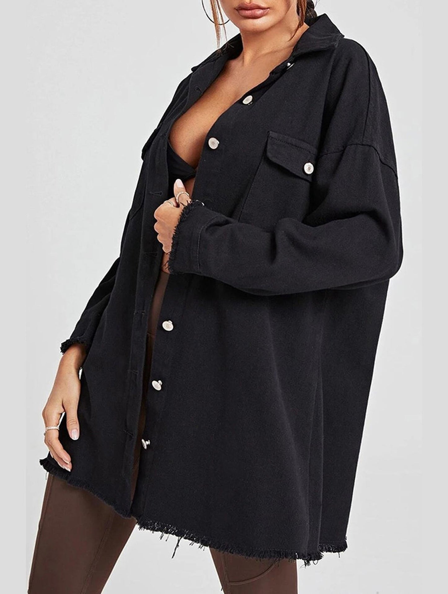 BUTTON DOWN DENIM LONG SHIRTS JACKET