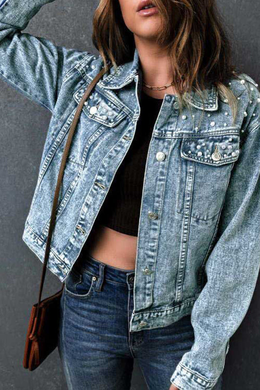 WOMEN WASHED BUTTON CLOSURE MIDI DENIM JACKET