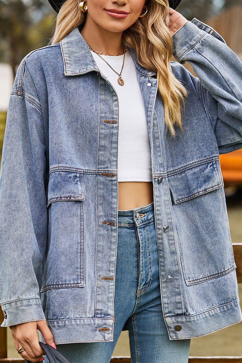 OVERSIZED BUTTON UP DENIM JACKET FOR WOMEN