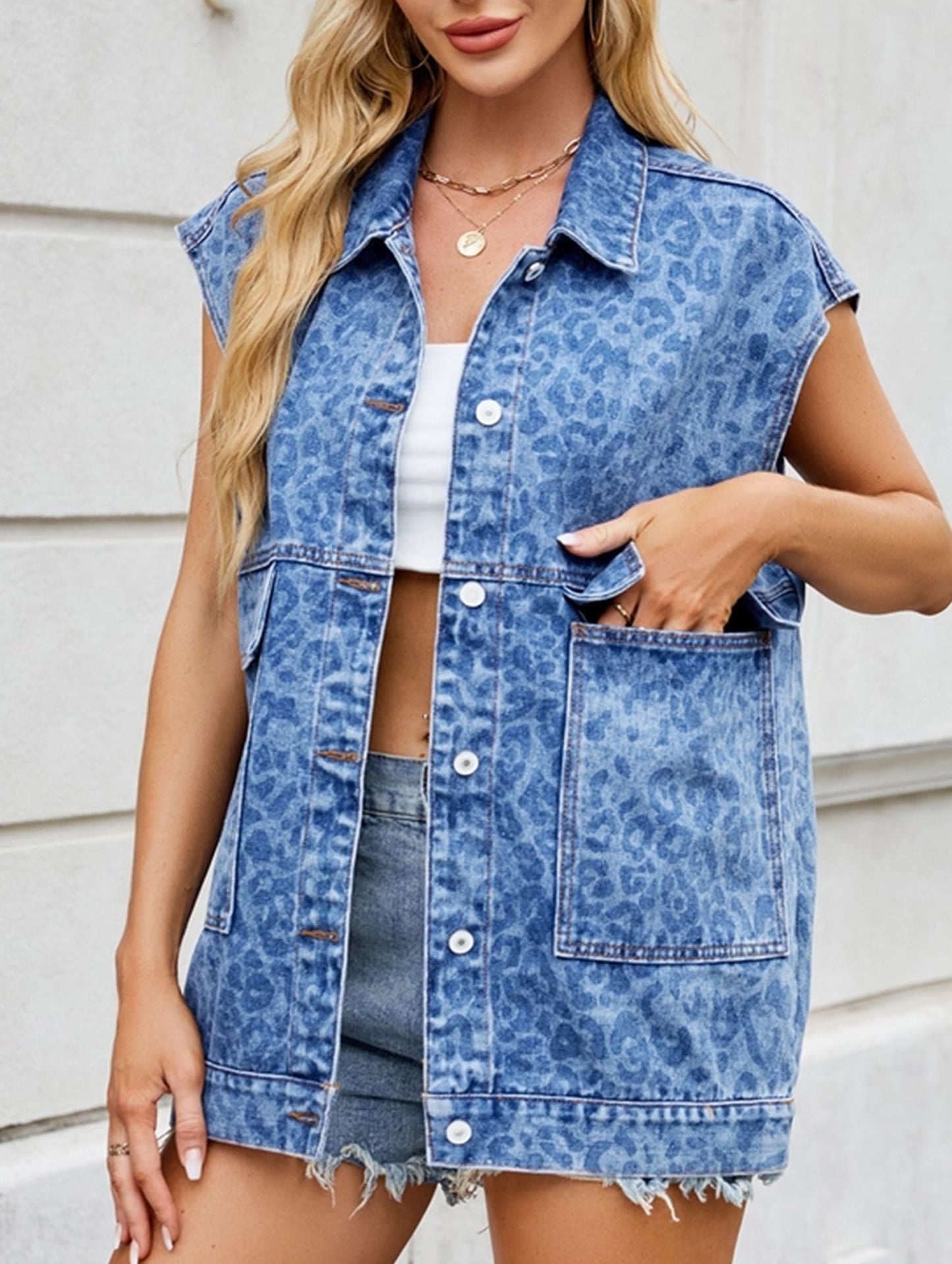 Loose Leopard Print Vest with Detachable Hood ??100% Rayon, XS??œXL