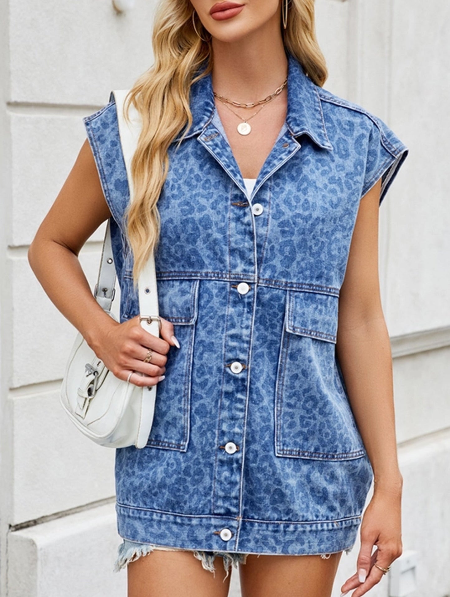 Loose Leopard Print Vest with Detachable Hood ??100% Rayon, XS??œXL