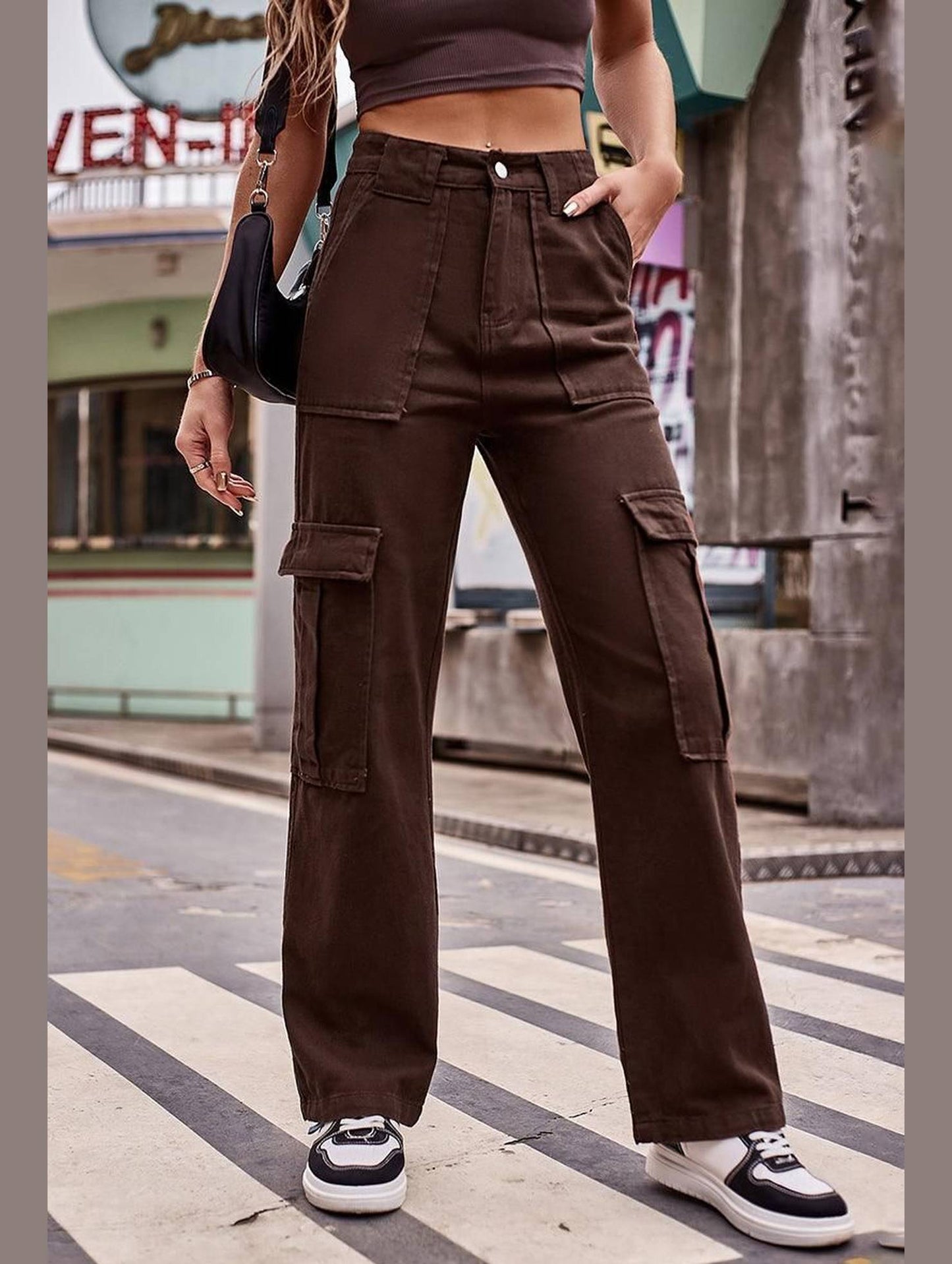 MULTI POCKET CASUAL DENIM PANTS - Doublju