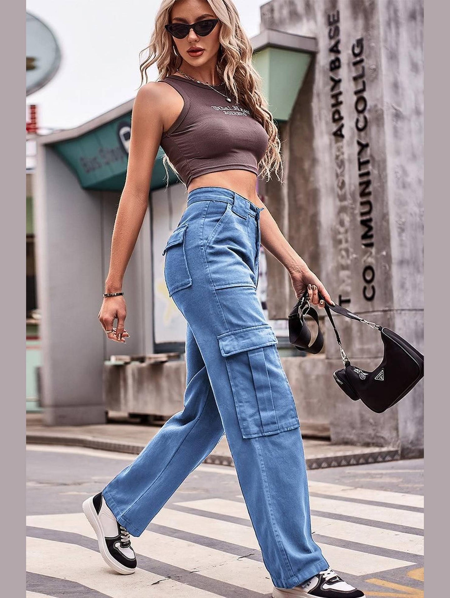 MULTI POCKET CASUAL DENIM PANTS - Doublju