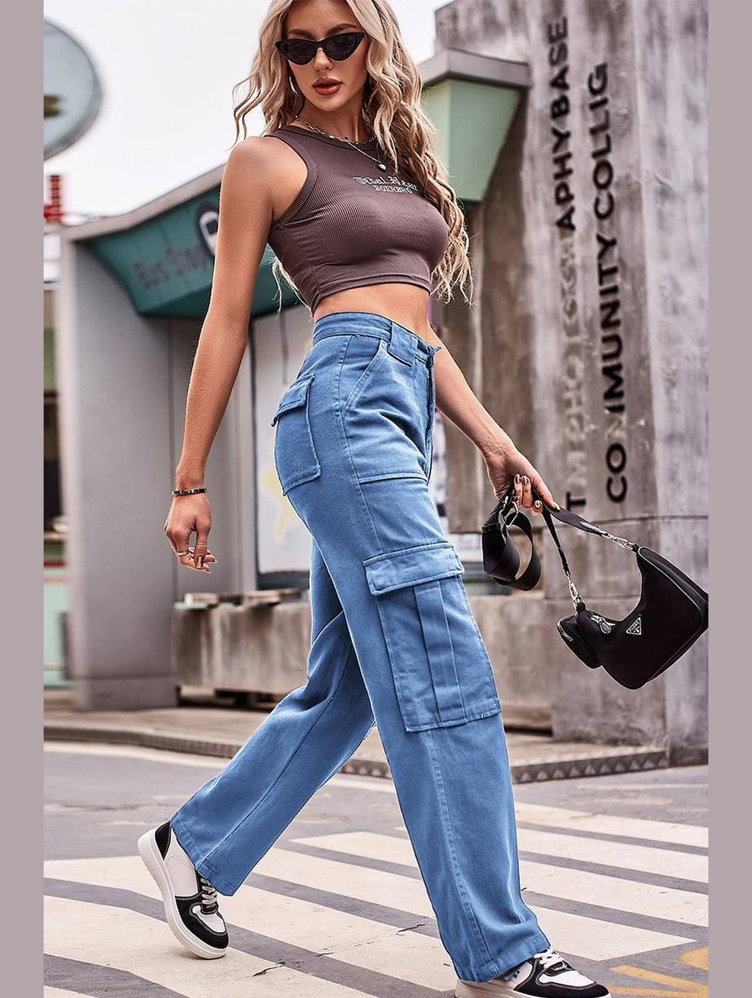 MULTI POCKET CASUAL DENIM PANTS - Doublju