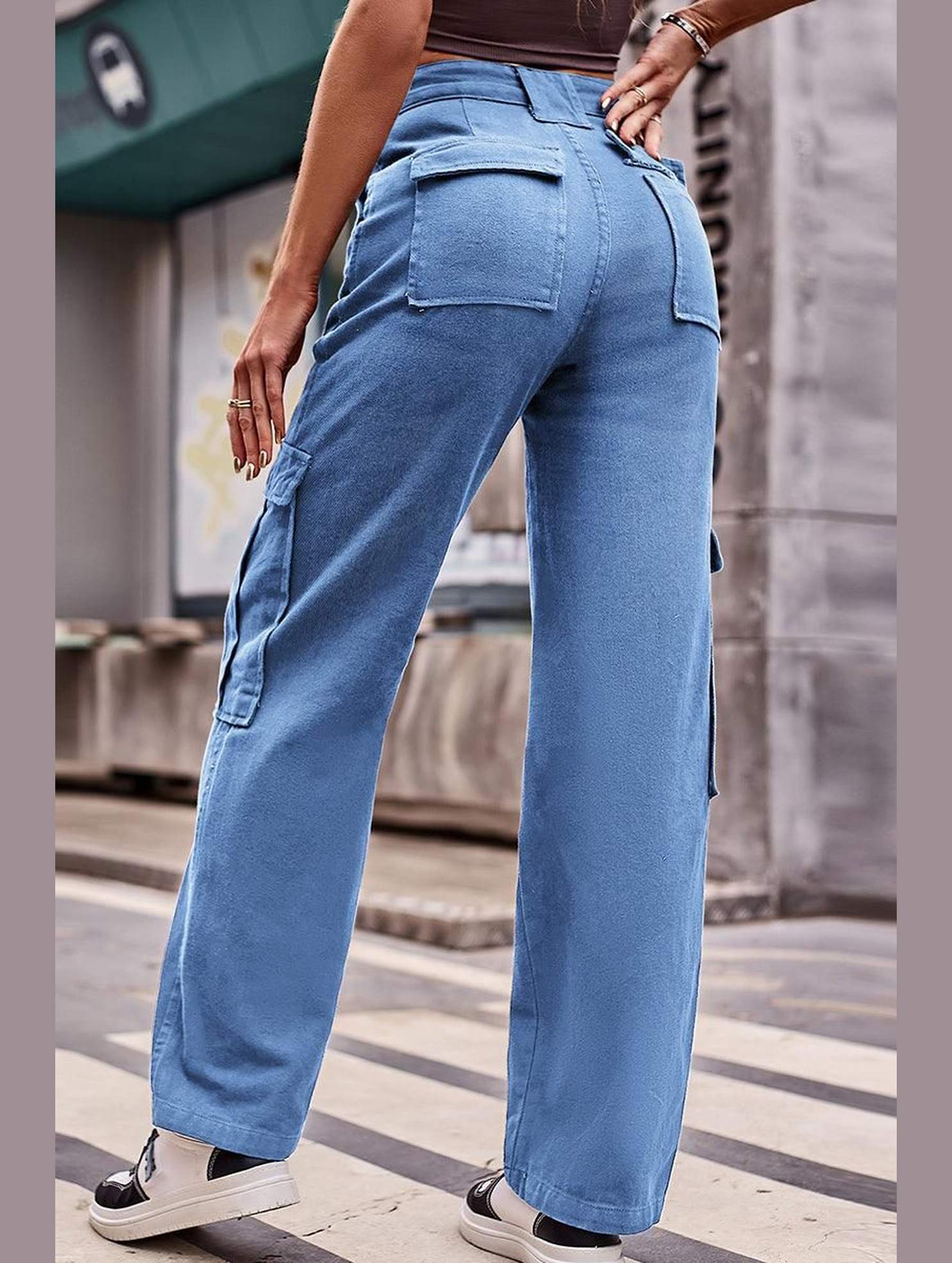 MULTI POCKET CASUAL DENIM PANTS - Doublju