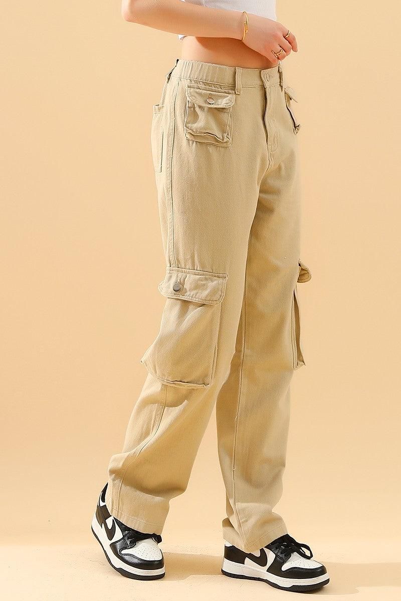 MULTI POCKET CASUAL FLAP POCKET CARGO PANTS - Doublju