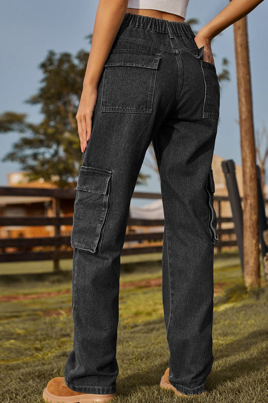 WOMEN STRAIGHT LEG DENIM PANTS JEANS WITH POCKETS