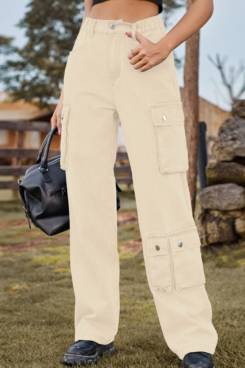 WOMEN STRAIGHT LEG ELASTIC WAIST CASUAL JEANS