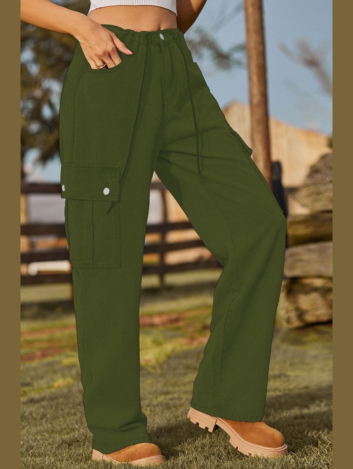 WOMEN ELASTIC DRAWSTRING WAIST CASUAL JEANS