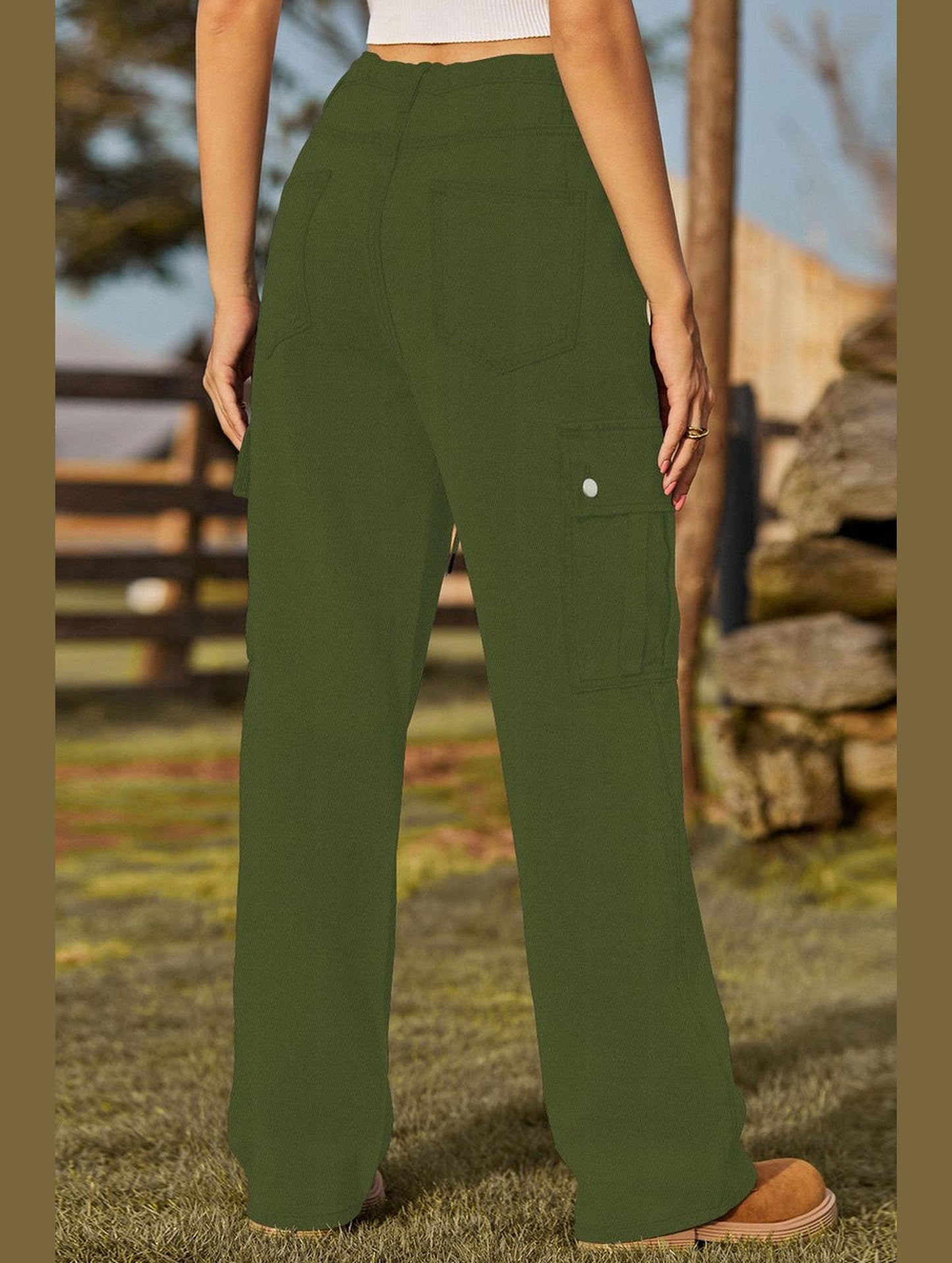 WOMEN ELASTIC DRAWSTRING WAIST CASUAL JEANS