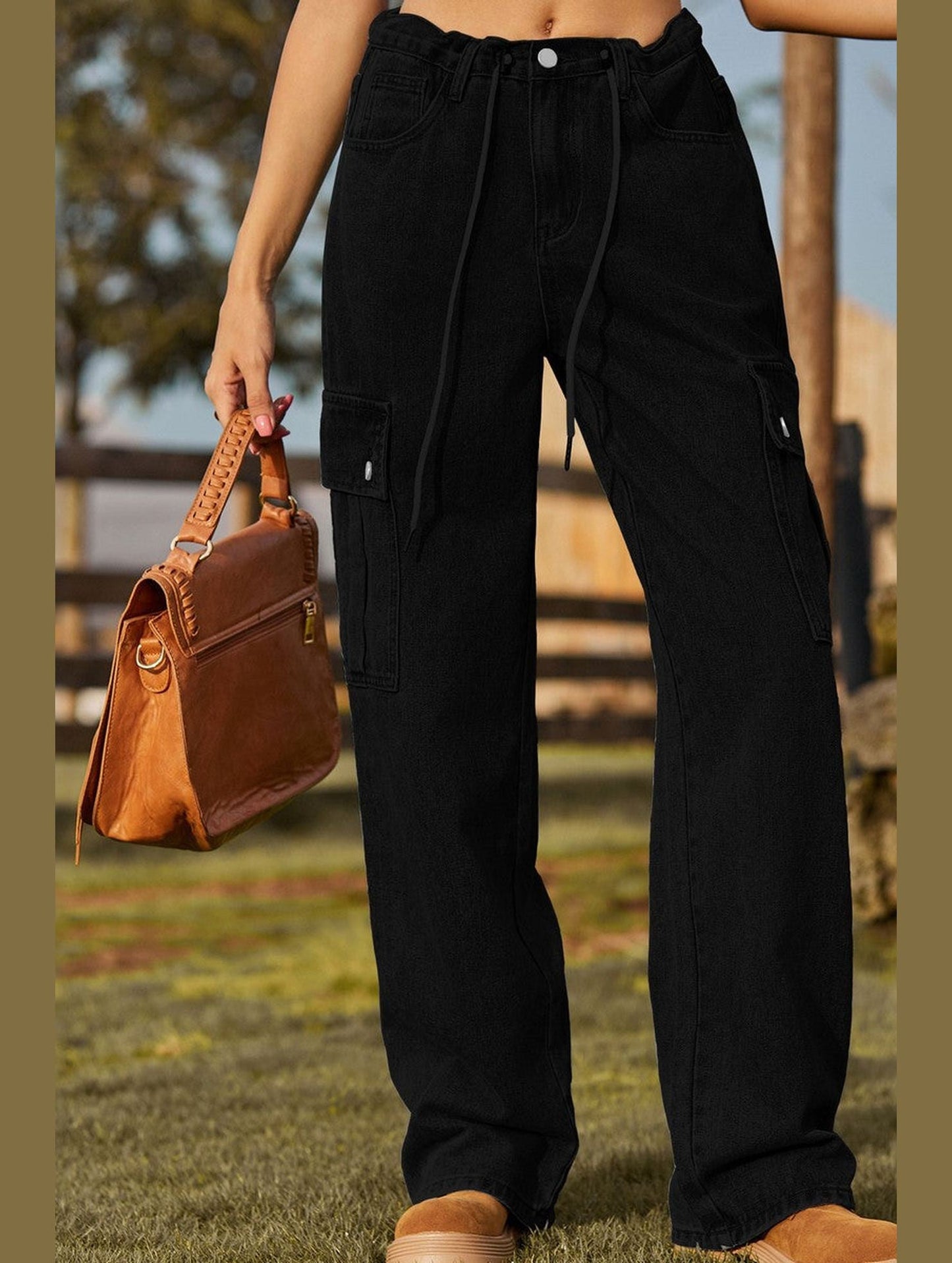 WOMEN ELASTIC DRAWSTRING WAIST CASUAL JEANS