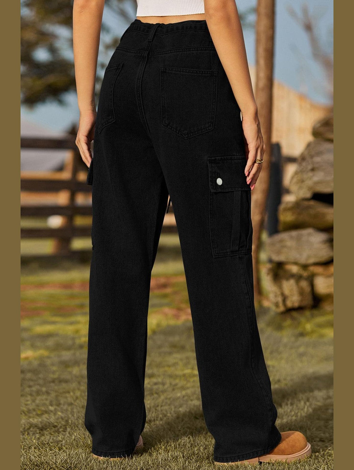 WOMEN ELASTIC DRAWSTRING WAIST CASUAL JEANS